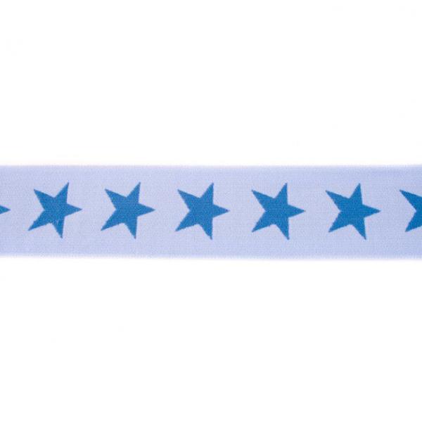 Gummiband Hellblau mit Blauen Sternen Breite 4 cm